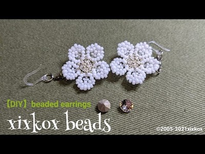 【DIY】xixkox beads ????*シードビーズ(SEEDBEADS15.0.11.0.8.0)とスワロフスキー(SWAROVSKI )で編むクサイチゴのピアス