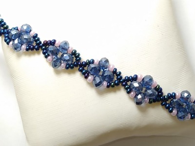 Beaded bracelet with crystals and seed beads * Браслет из кристалла и бисера *