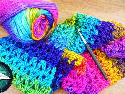 Leuke herfst sjaal in droomkleuren haken | V-patroon | super snel en eenvoudig