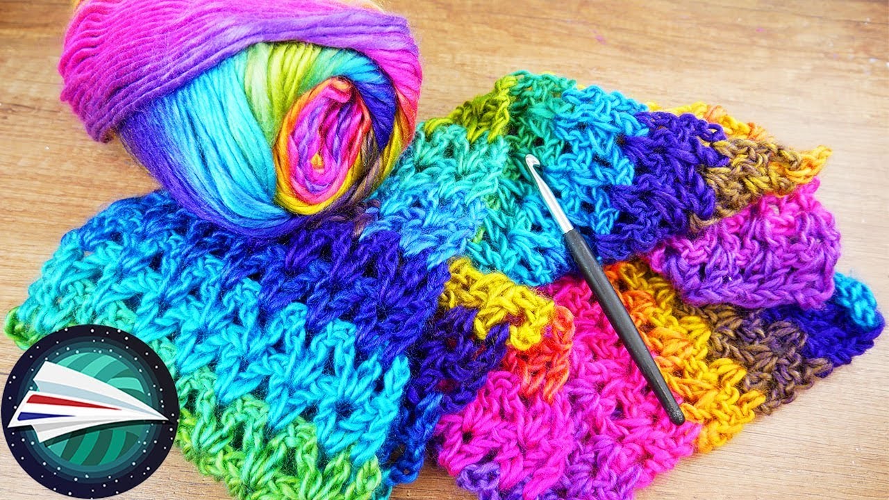 Leuke herfst sjaal in droomkleuren haken | V-patroon | super snel en eenvoudig