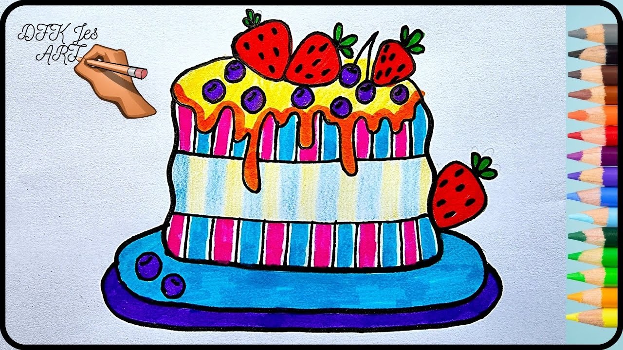 How to draw fruit cake| Meva kekini qanday chizish mumkin| Как нарисовать фруктовый торт|DFK Jes ART