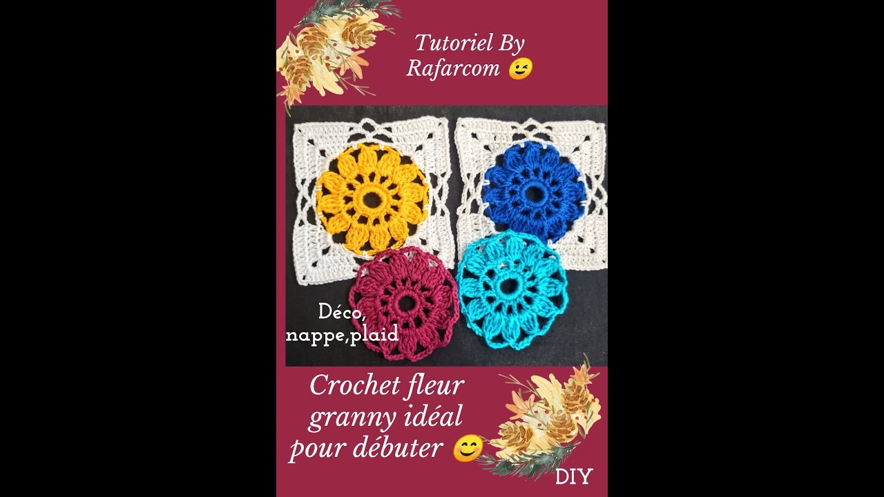 Crochet fleur granny facile pour debutantes idee deco, nappe, plaid, coussin. etape par etape