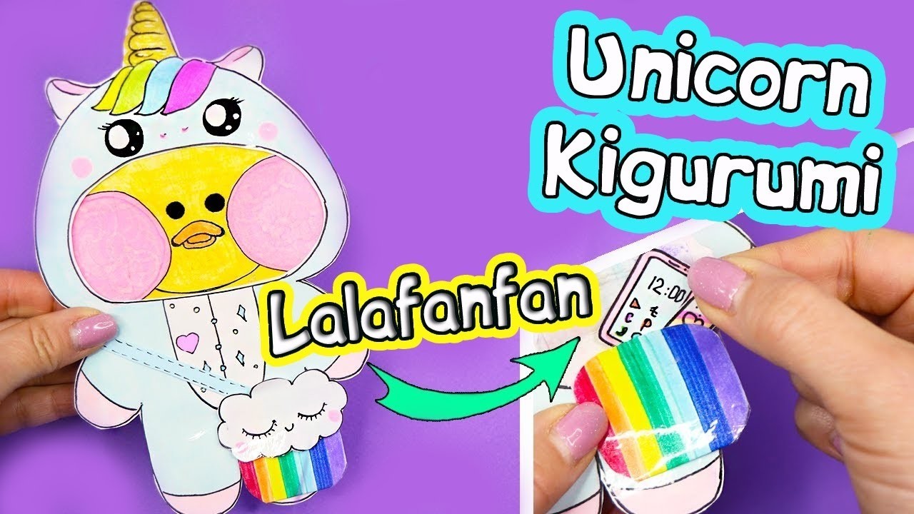 DIY Lalafanfan PAPER DUCK. Lalafanfan UNICORN kigurumi, rainbow bag, phone, lipstick