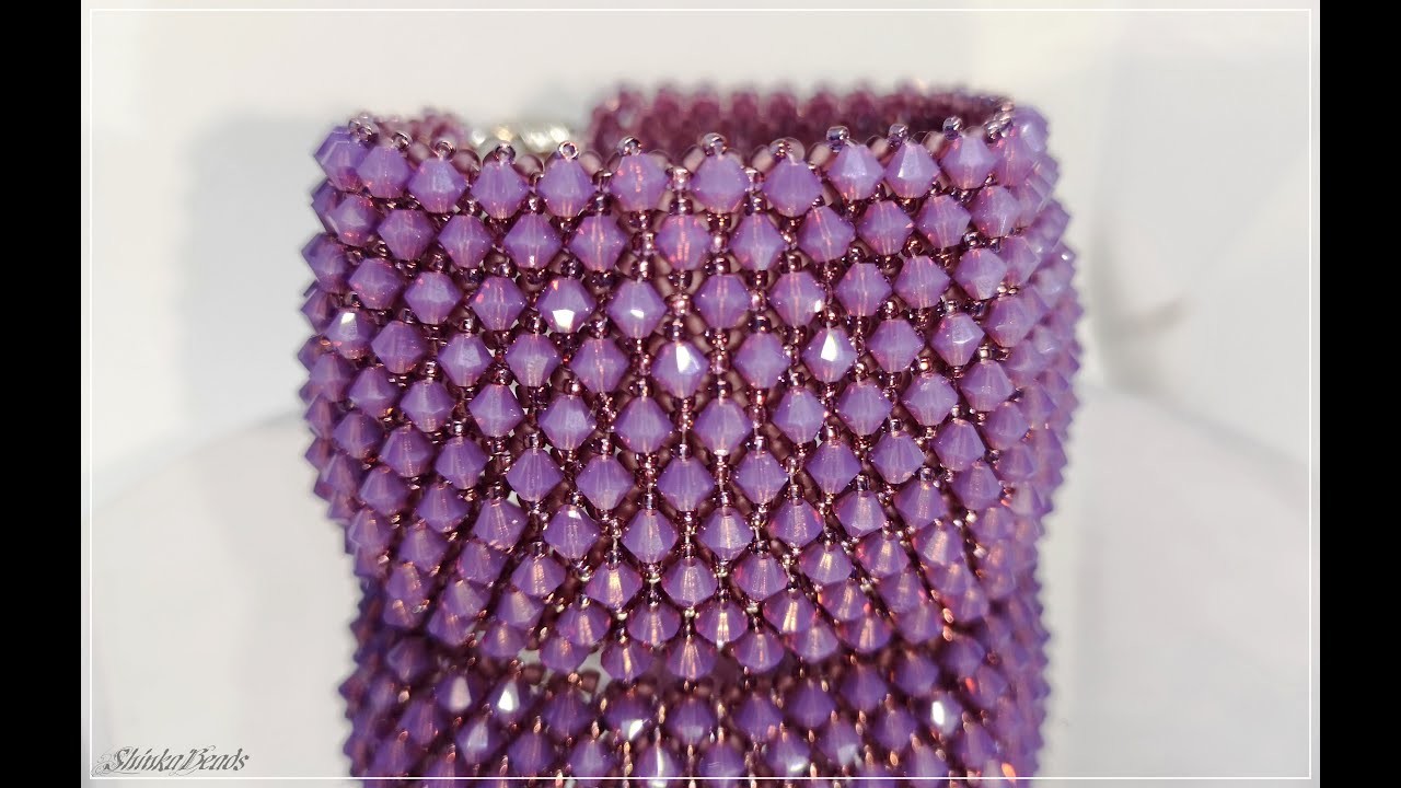 Preciosa crystal-embellished bead woven bracelet (4mm bicones Amethyst Opal)