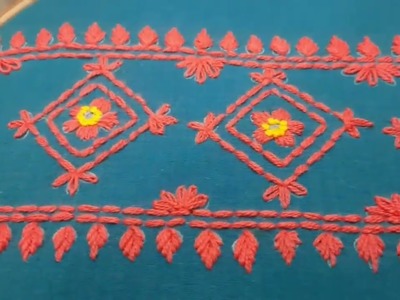 Beautiful hand embroidery borderline|hand embroidery for beginners|border degine for dress,শাড়ি,কামি