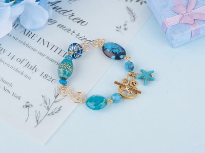 Handmade Bracelet Design ➡️ Blue Ocean Theme Beads Bracelet  ????