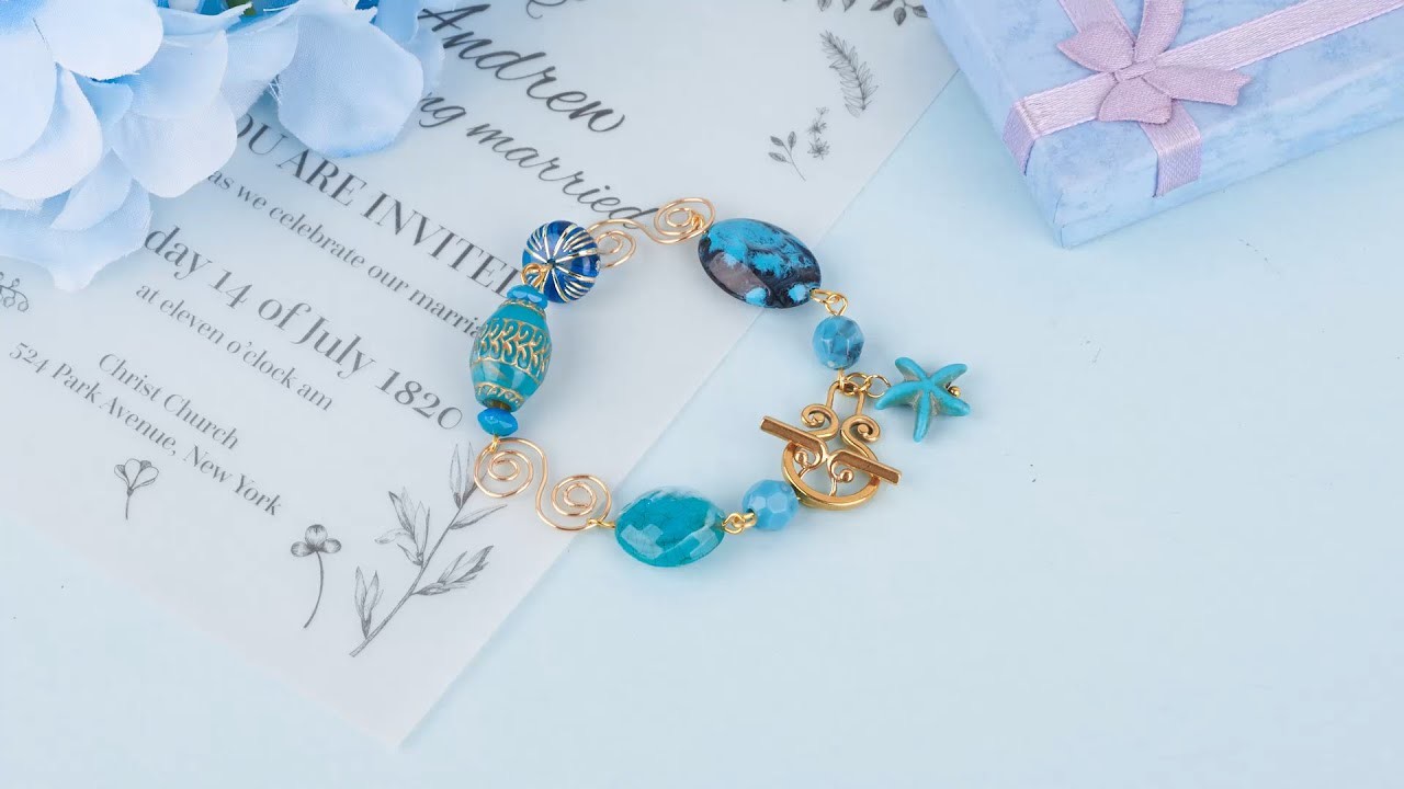 Handmade Bracelet Design ➡️ Blue Ocean Theme Beads Bracelet  ????