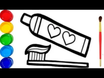 Draw a picture of toothpaste and brush, тіс пастасы суретін салу, ارسم صورة لمعجون الأسنان وفرشاة