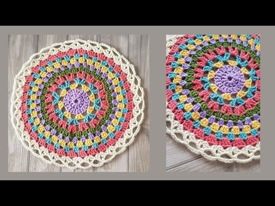 Easy crochet granny stitch placemat. 37cm.15'