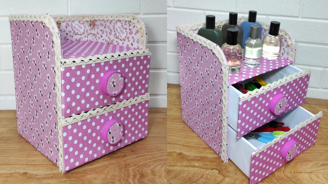DIY drawer From Cardboard .cardboard craft Idea - Best Out Of waste - Laci dari kardus bekas
