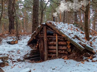 Off grid cabin, New door in the dugout, building a shelter in the woods, bushcraft