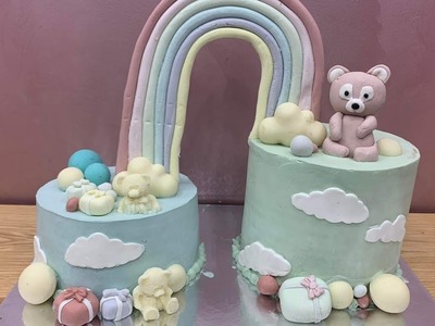 How to make a rainbow fondant cake topper كيكة قوس قزح ????
