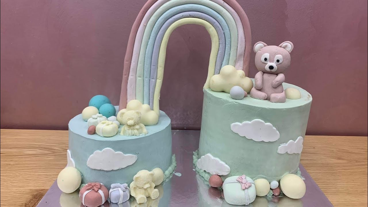 How to make a rainbow fondant cake topper كيكة قوس قزح ????